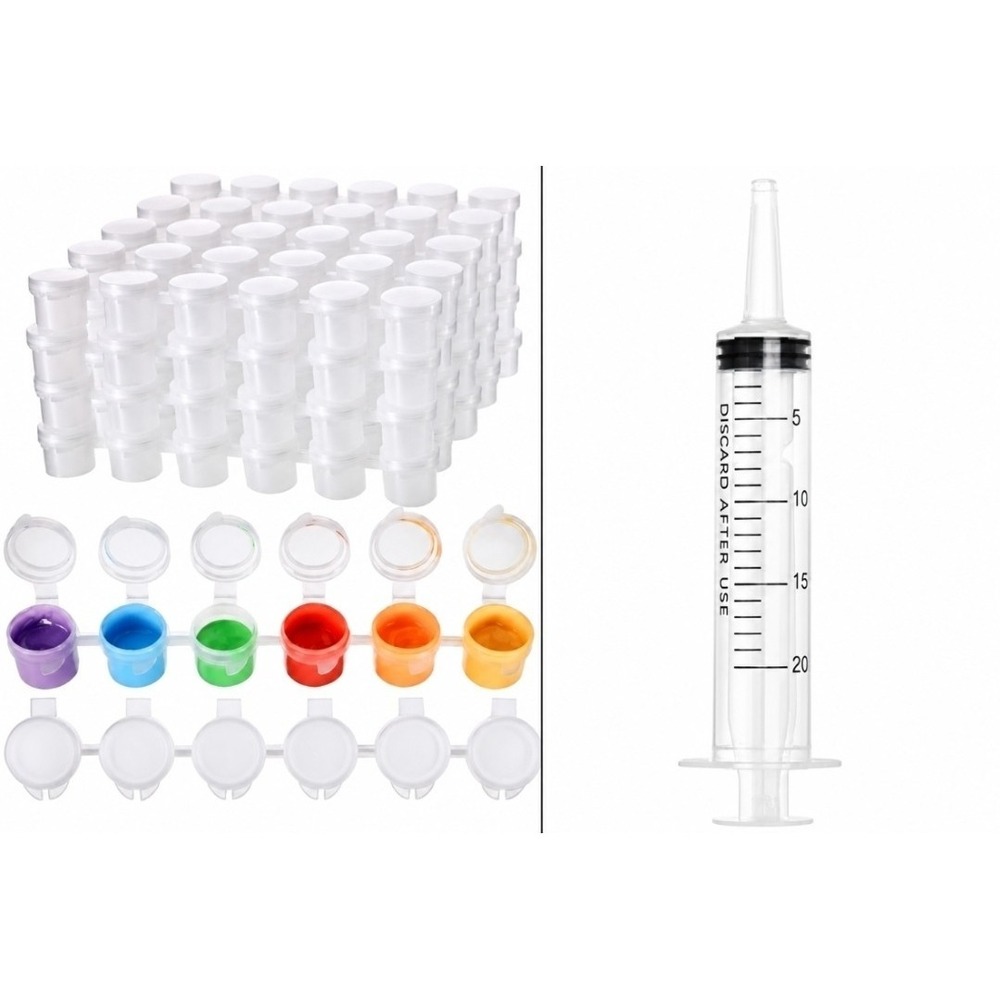 288 Empty Paint Pots with Attached Lids 5ml 0.17oz + 6 Paint Transfer Tools